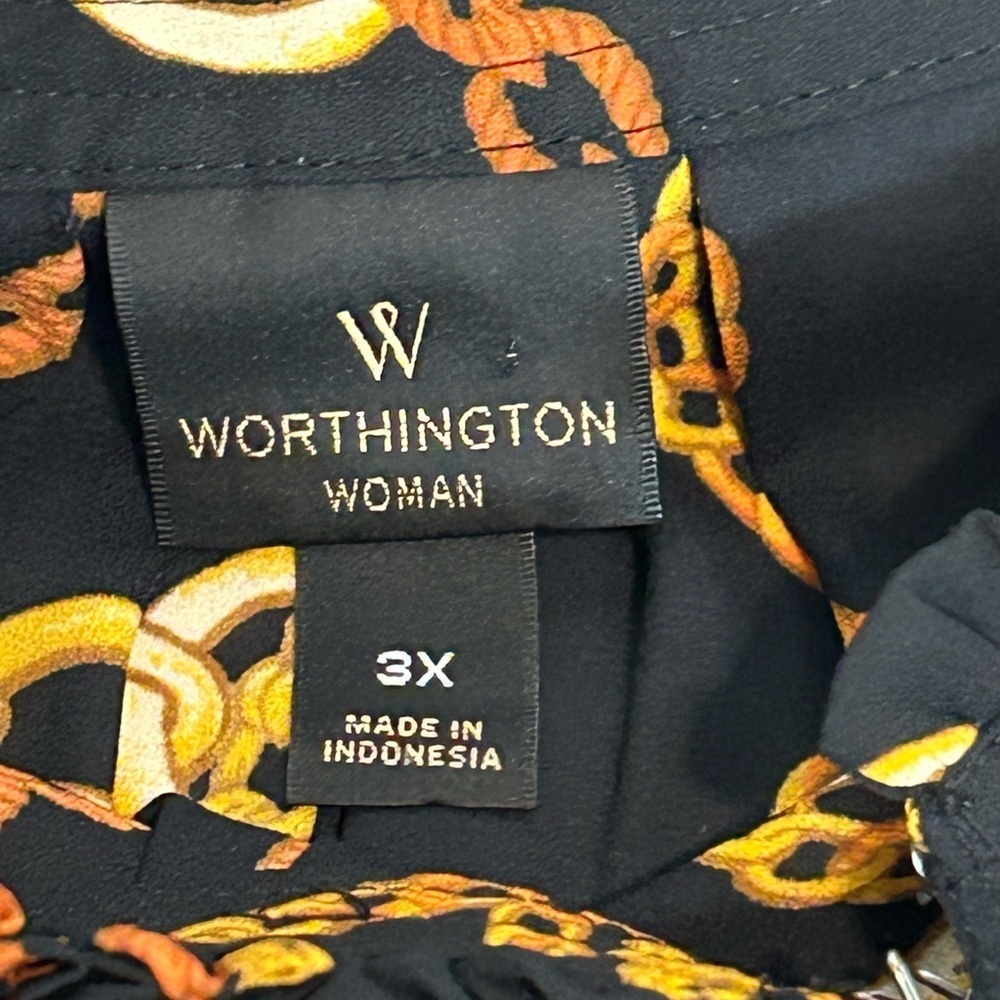 Worthington Black and Orange Chain Print Blouse - Picture 6 of 7